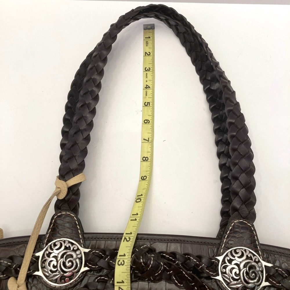 Brighton Candice Straw Beige Leather Shoulder Bag Purse Charm Zip Top - Picture 13 of 14